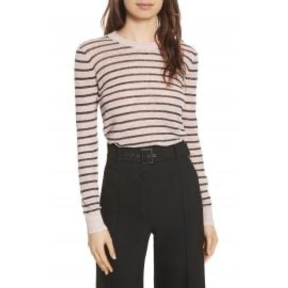 Veronica Beard Jean Dean Striped Linen Crew Neck Sweater - Pink‎